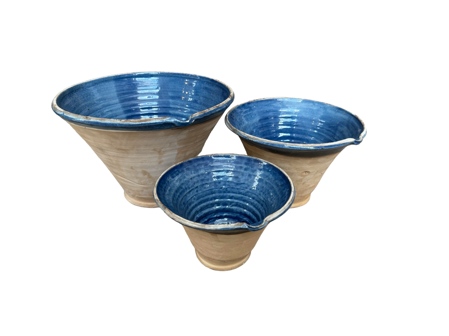 Set of 3 Hungarian Glazed Mixing Bowls with Spout
