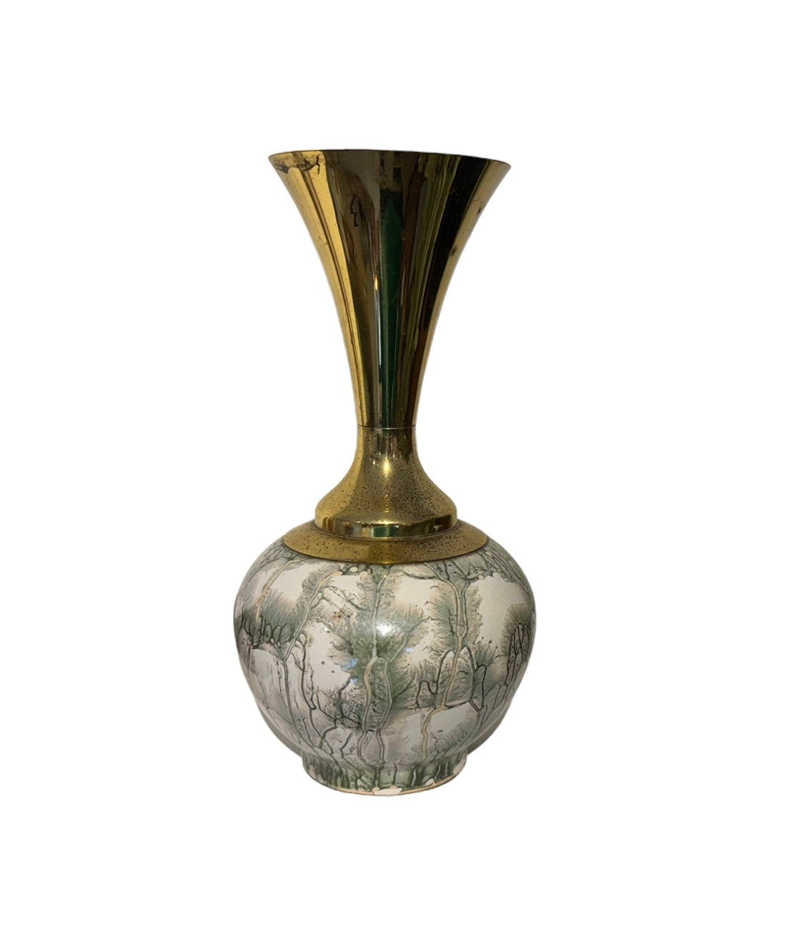 Vintage Delft Green and Brass Stem Vase