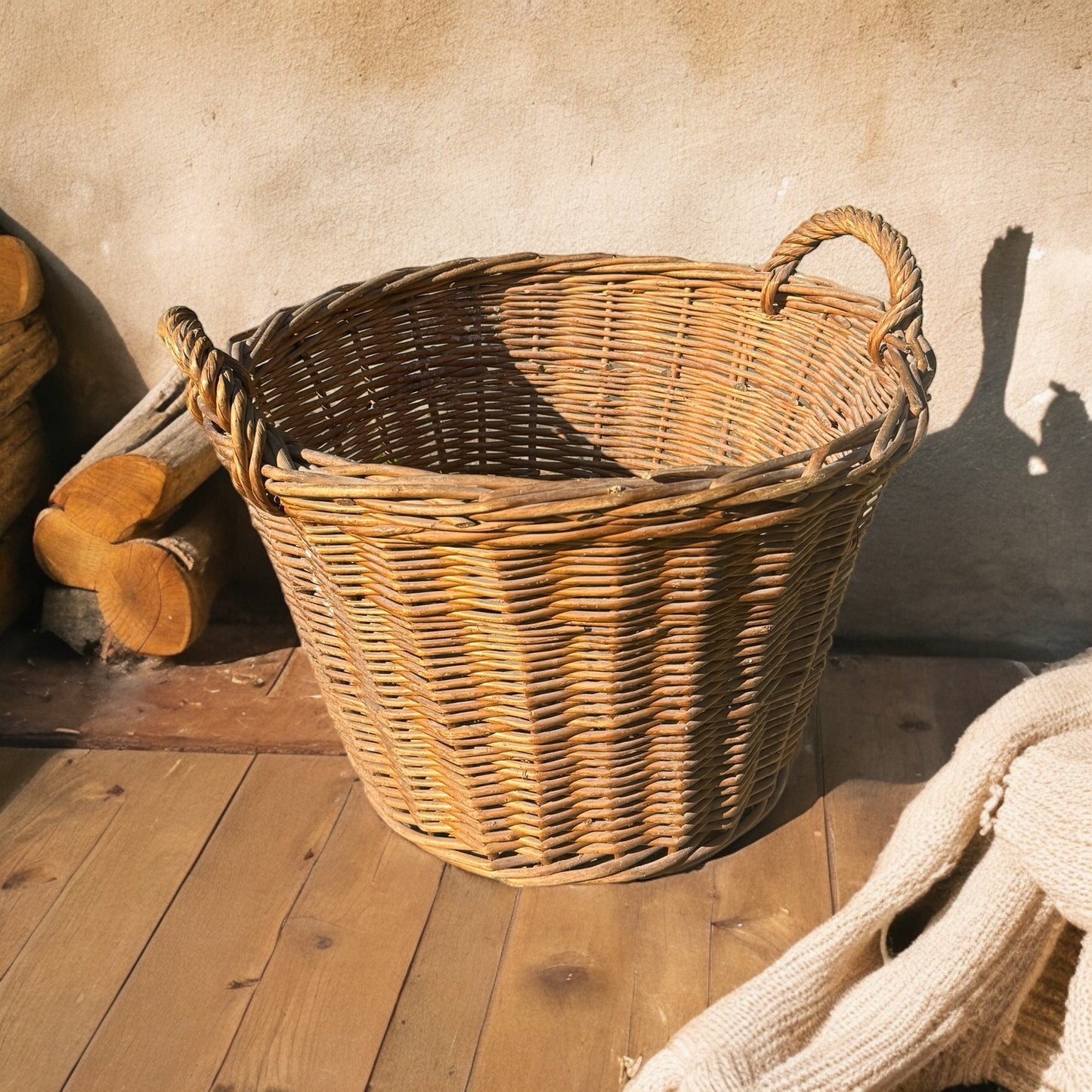 Giant Vintage Fire Wood Basket
