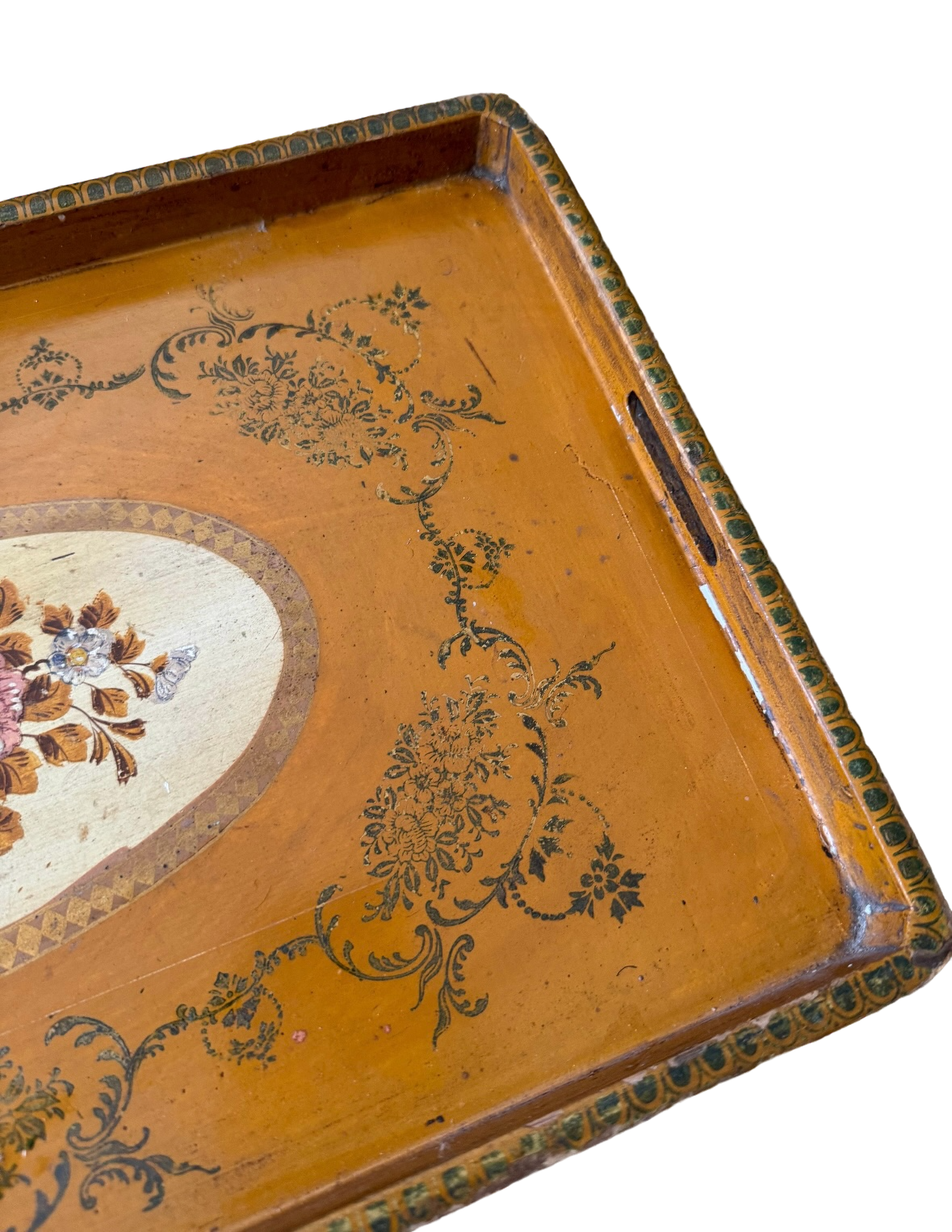 Vintage Painted Floral Wooden Tray
