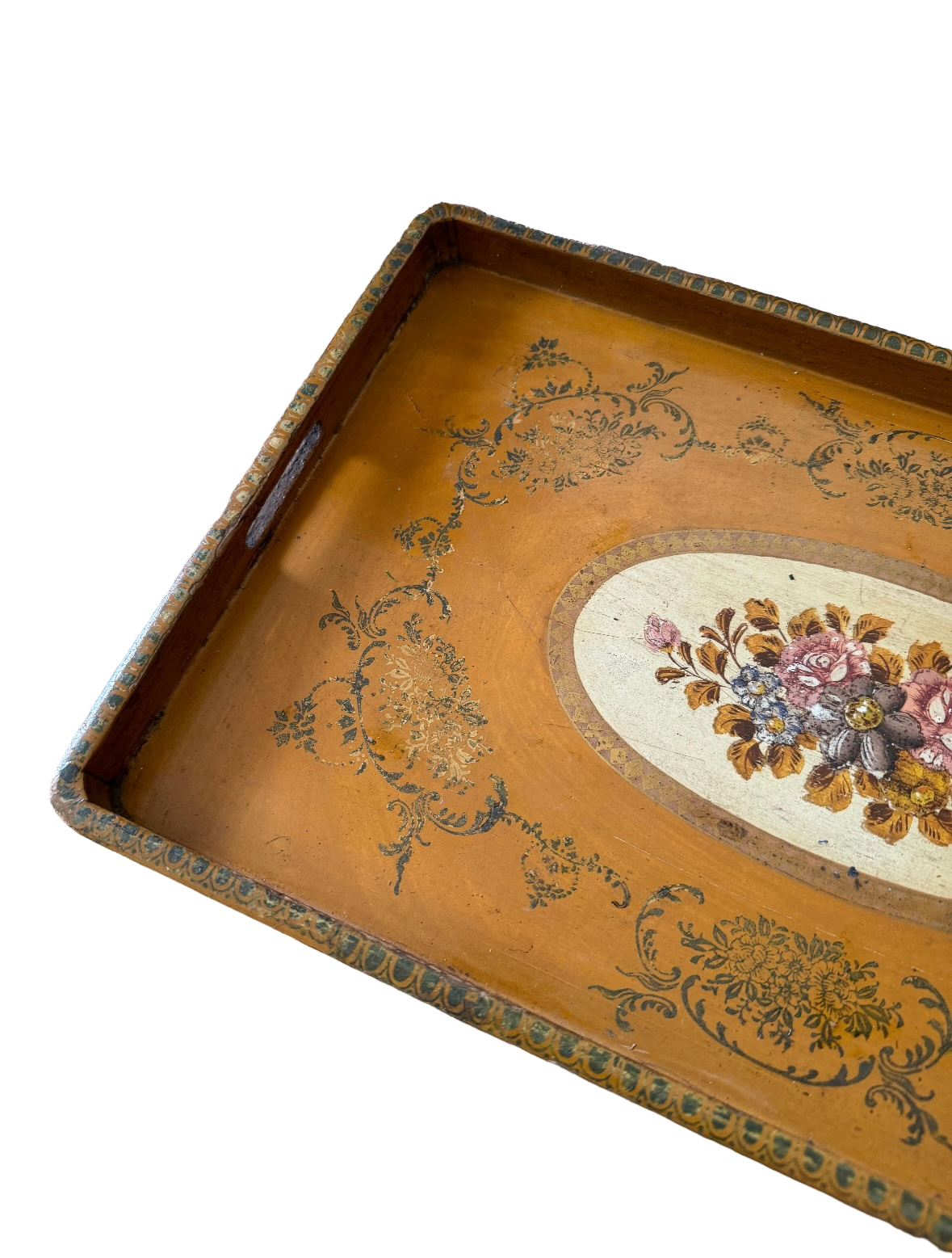 Vintage Painted Floral Wooden Tray