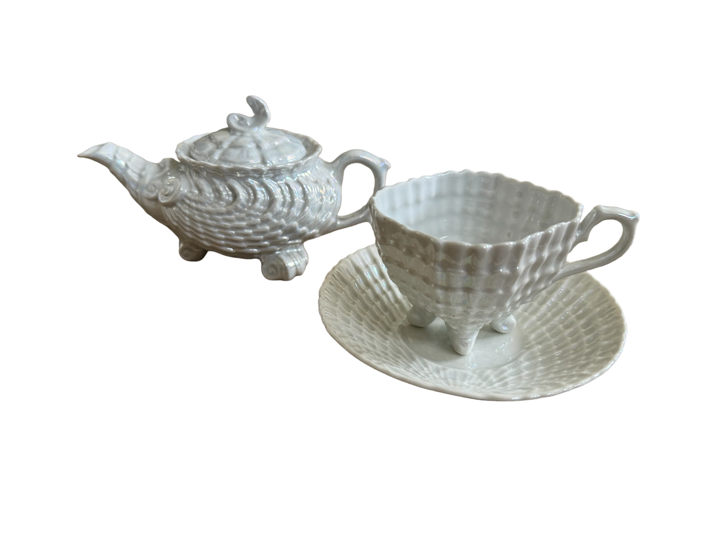 Set of Victoria Pearl Lustreware Miniature Teapot, Cup & Saucer