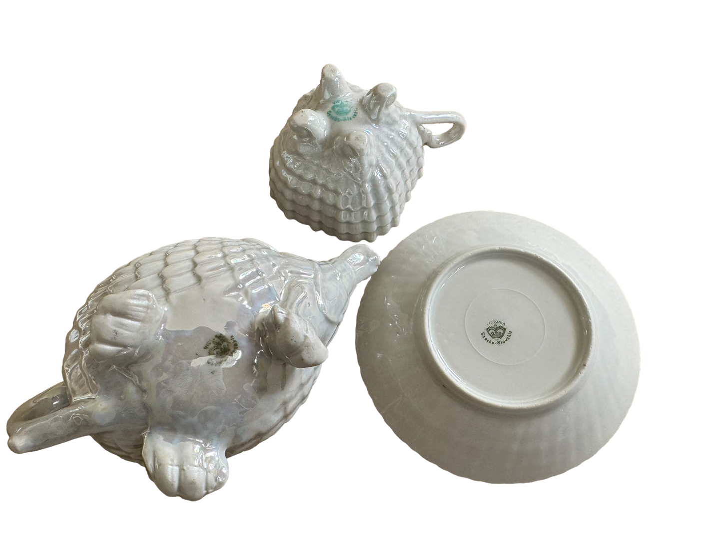 Set of Victoria Pearl Lustreware Miniature Teapot, Cup & Saucer