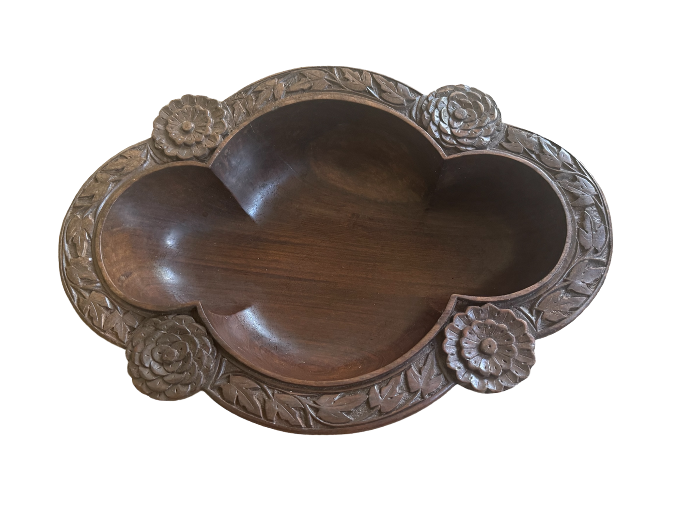 Ornate Wooden Bowl and Salad Servers