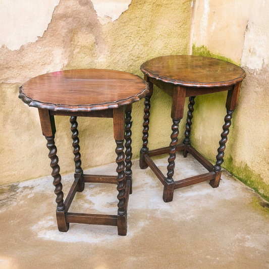 Pair of Barley Twist Pie Crust Side Tables