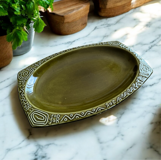 Vintage Green Embossed Platter Plate