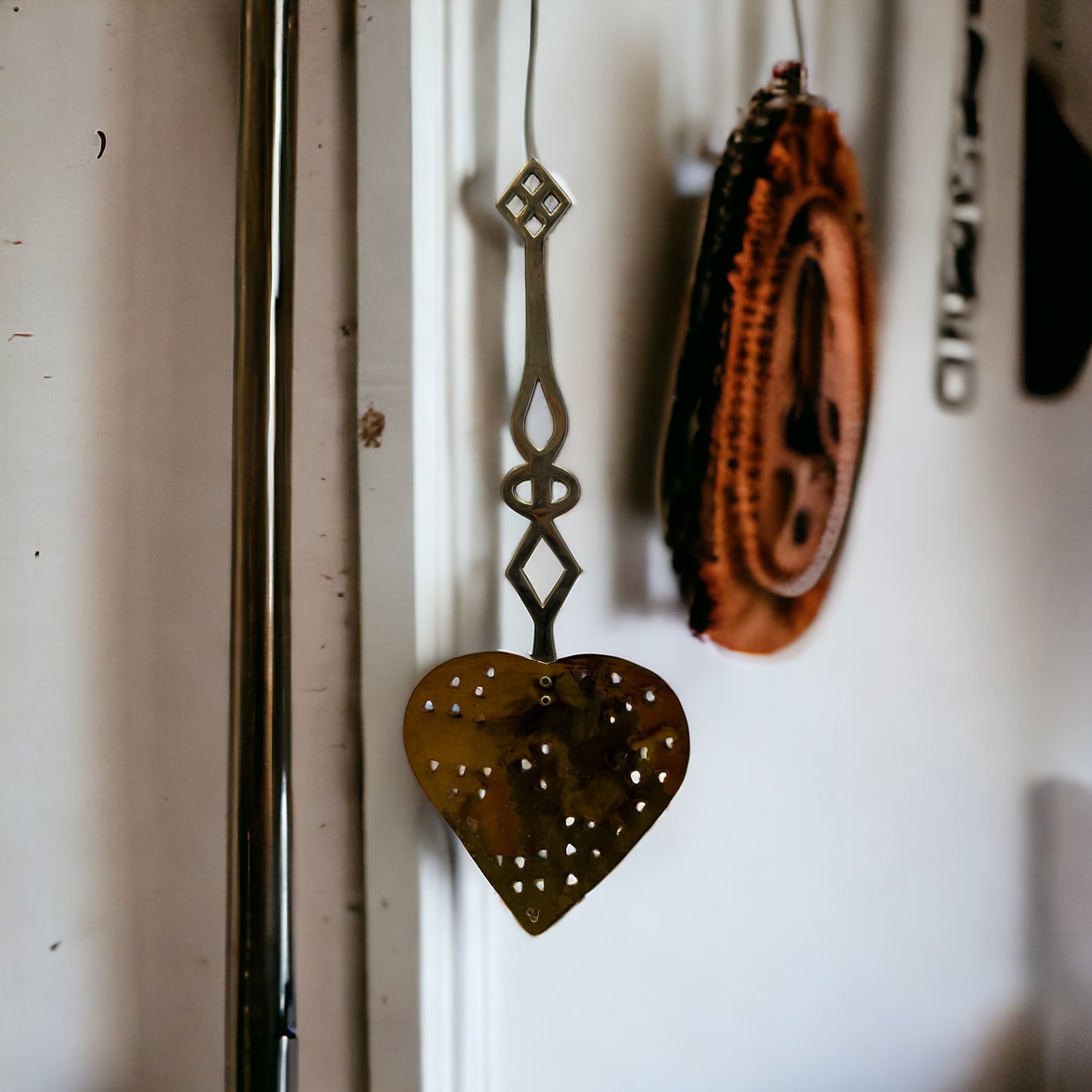 Vintage Brass and Copper Heart Milk Skimmer
