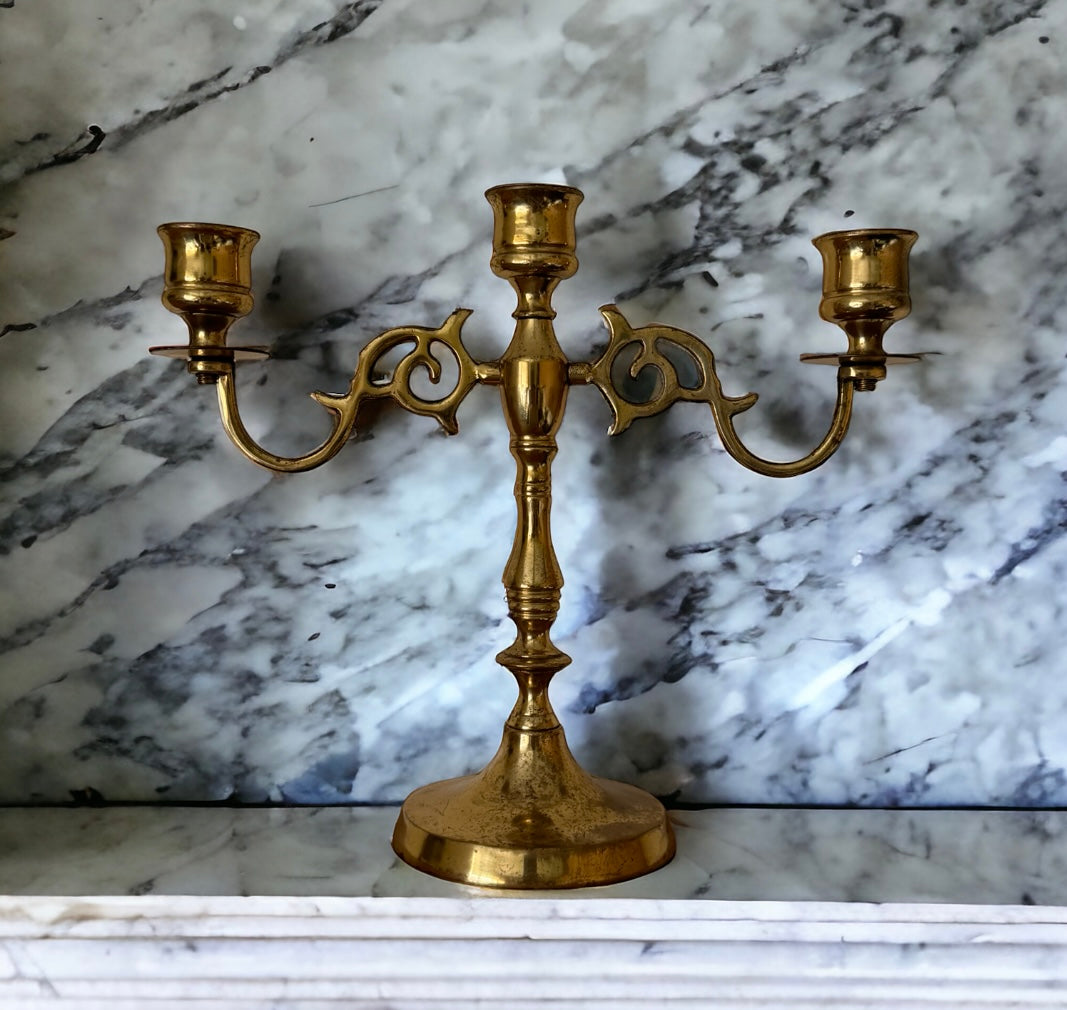 Vintage Brass Scroll Candelabra