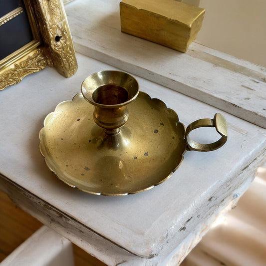 Scalloped Brass Chamberstick Candle Holder