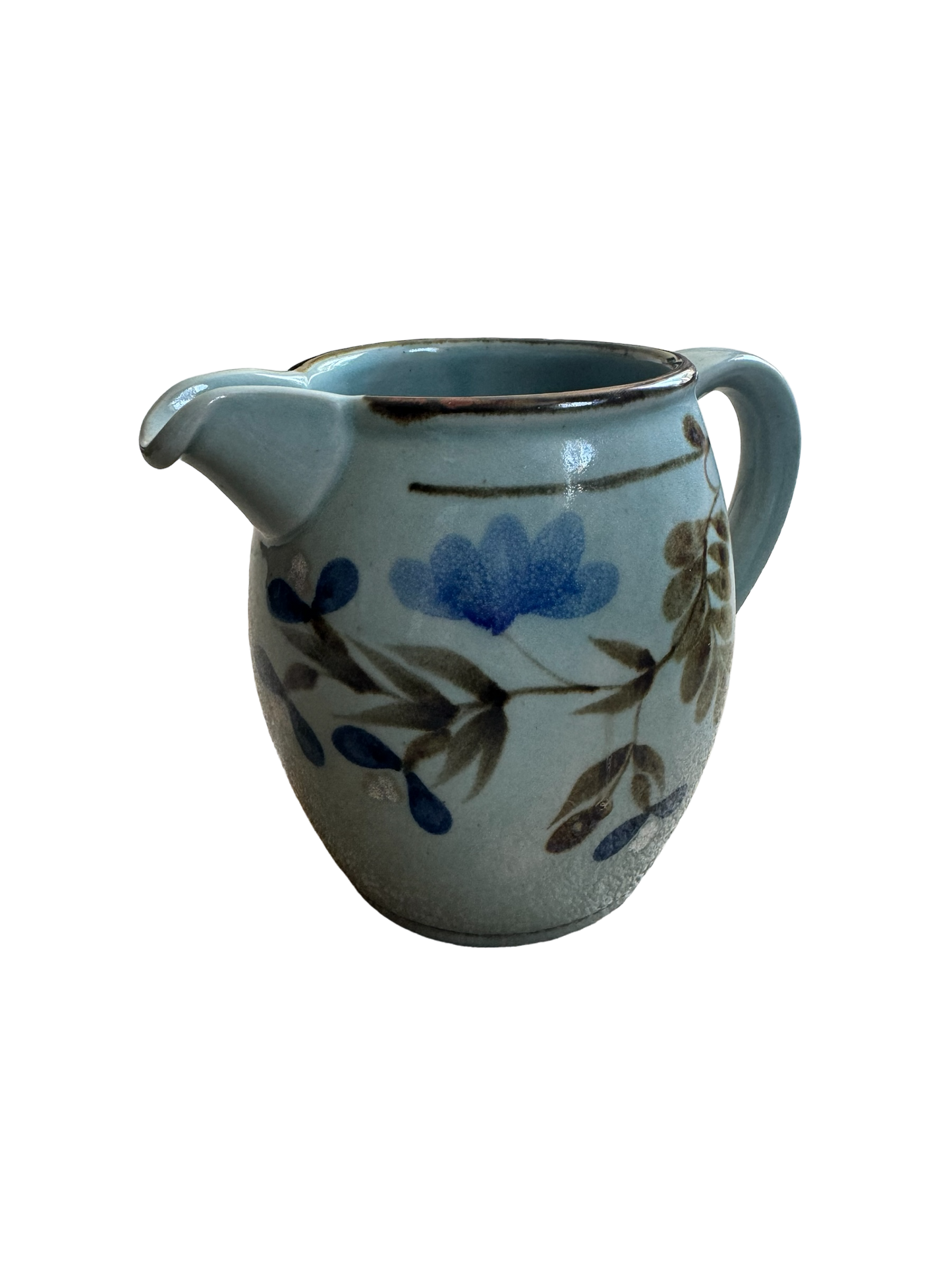 Blue Floral Studio Pottery Jug Vase