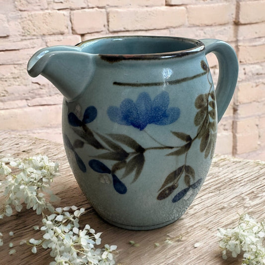 Blue Floral Studio Pottery Jug Vase