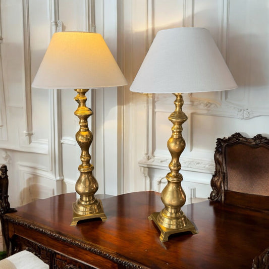 Pair of Tall Victorian Brass Table Lamps