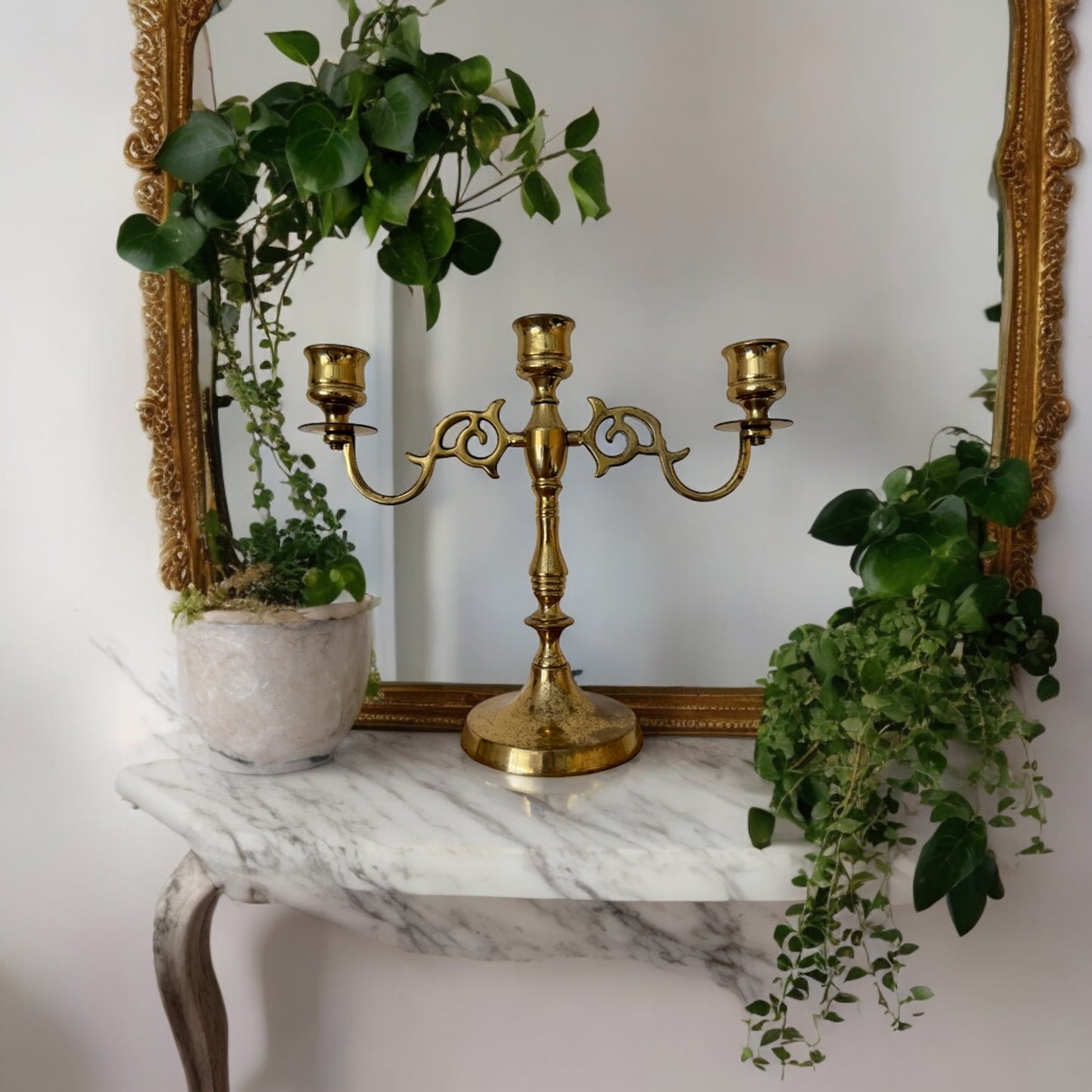 Vintage Brass Scroll Candelabra