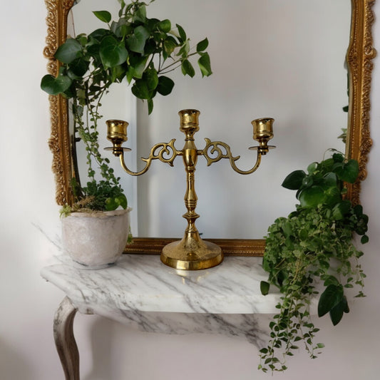 Vintage Brass Scroll Candelabra