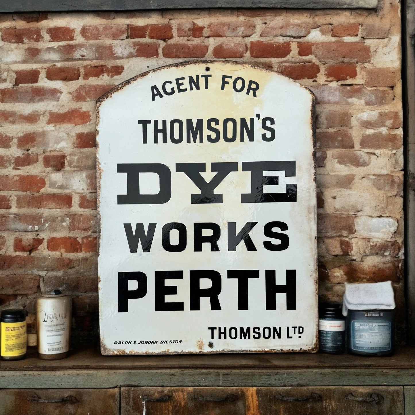 Thomsons Dye Works Double Sided Enamel Plaque