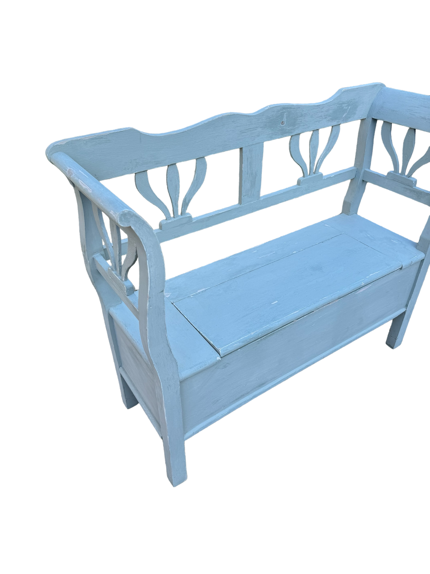 Distressed Blue Painted Pine Settle Bench