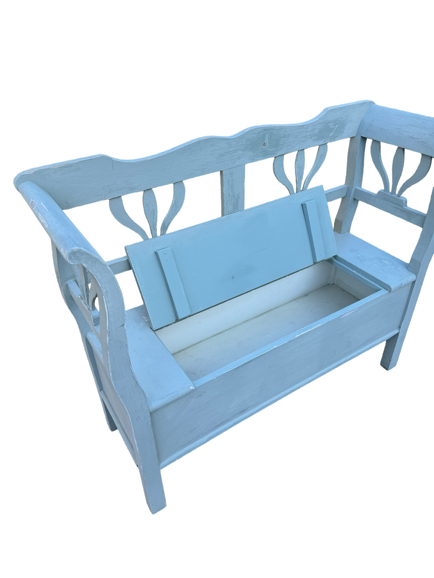 Distressed Blue Painted Pine Settle Bench