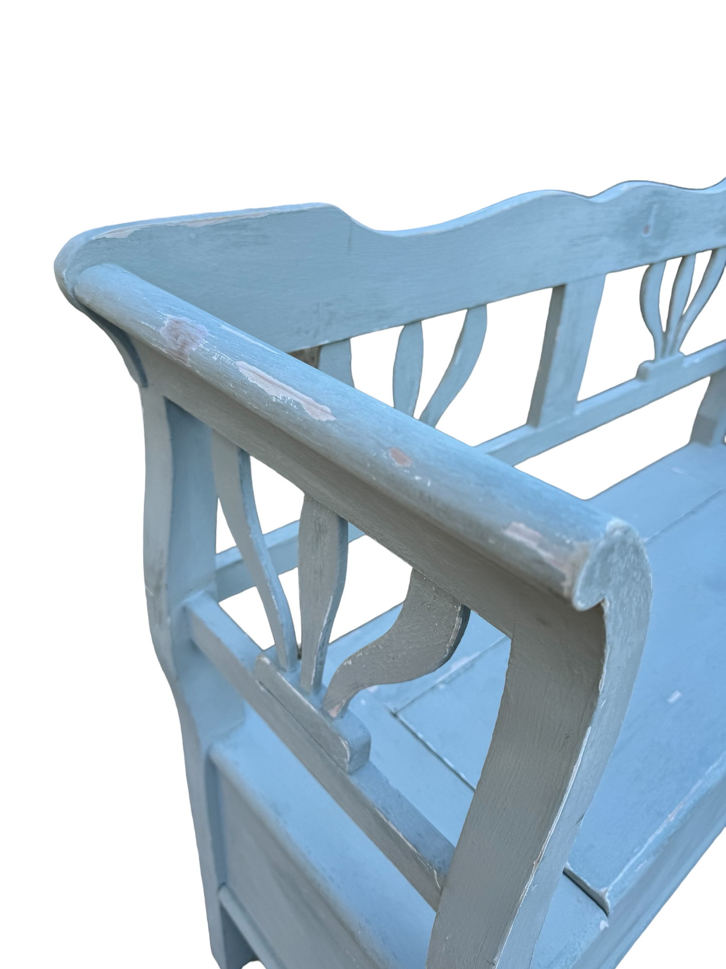 Distressed Blue Painted Pine Settle Bench