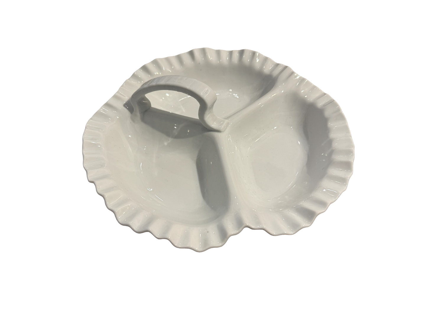 Vintage White Ruffled Edge Serving Bowl with Handle