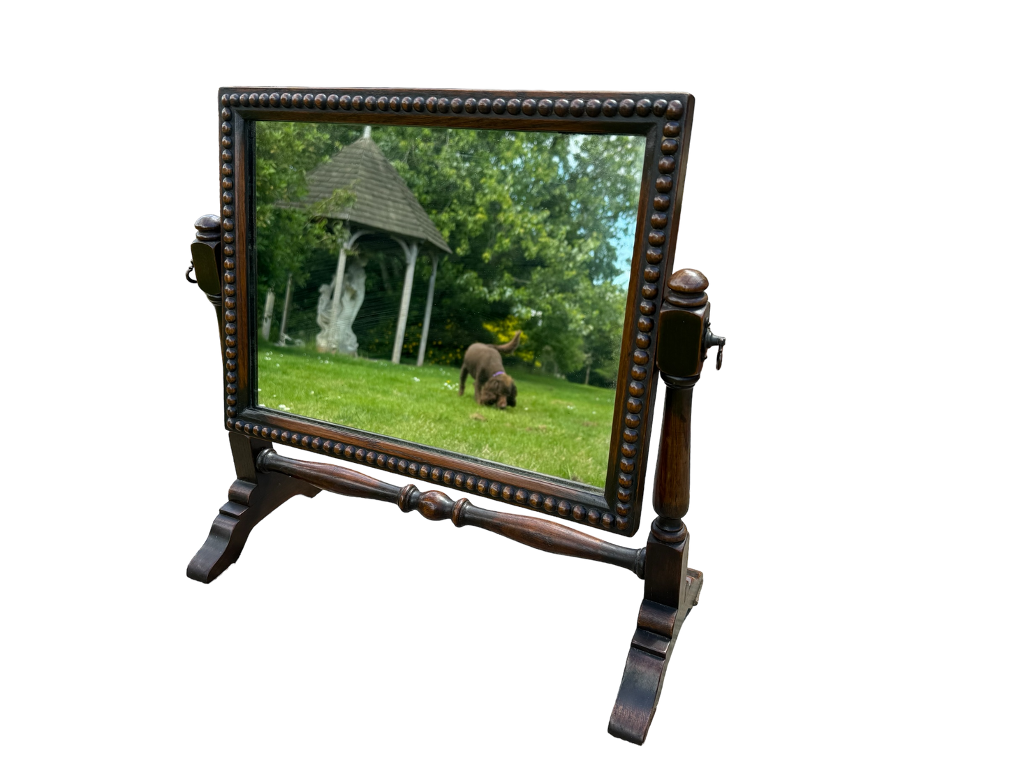 Antique Beaded Bobbin Table Top Mirror