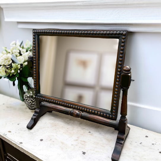 Antique Beaded Bobbin Table Top Mirror