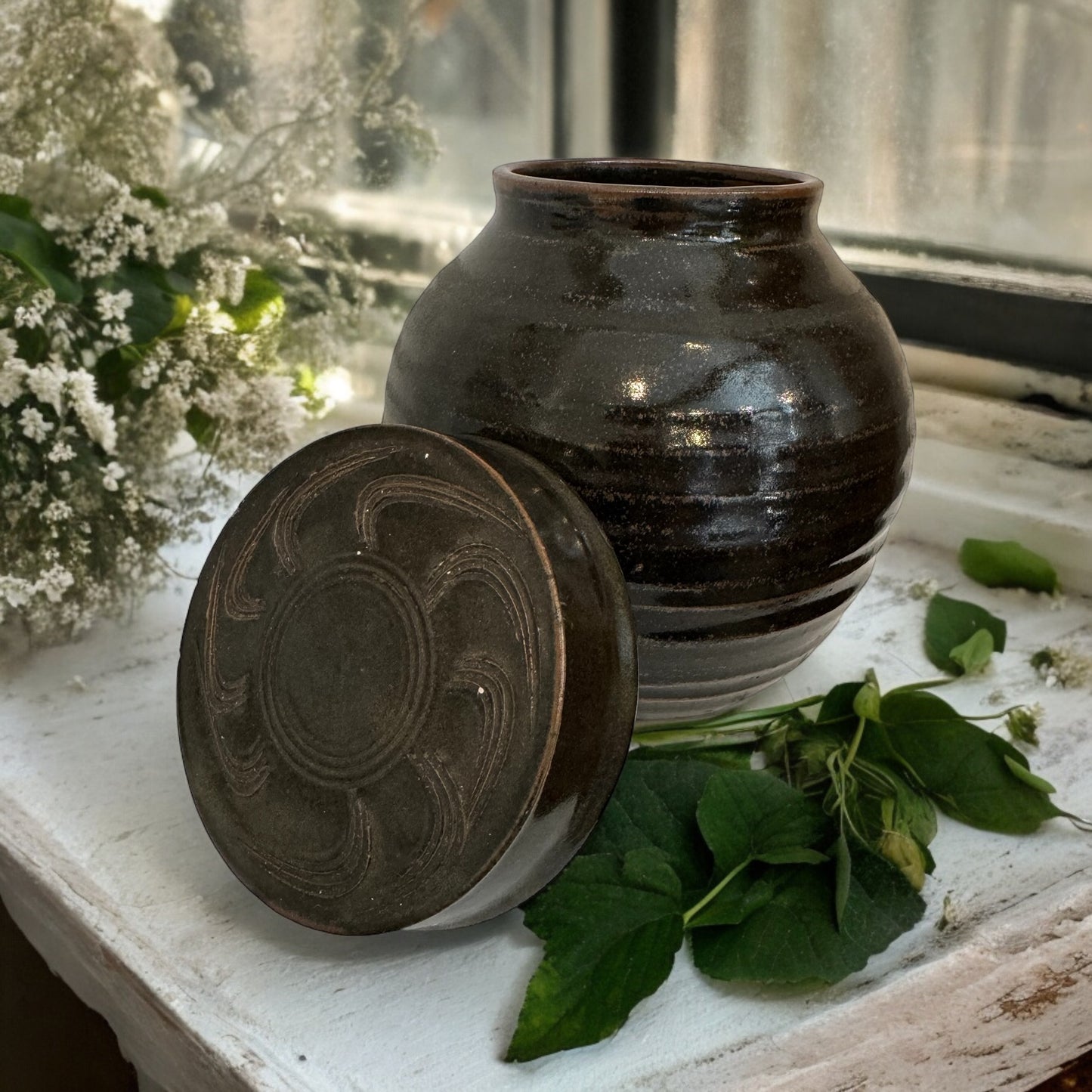 Vintage Lidded Pottery Jar