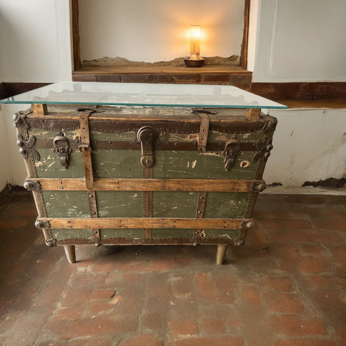 Vintage Steamer Trunk Console Table