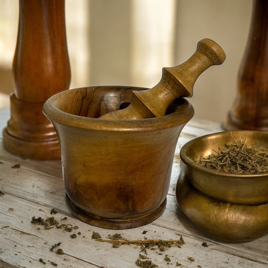 Miniature Turned Wood Pestle and Mortar