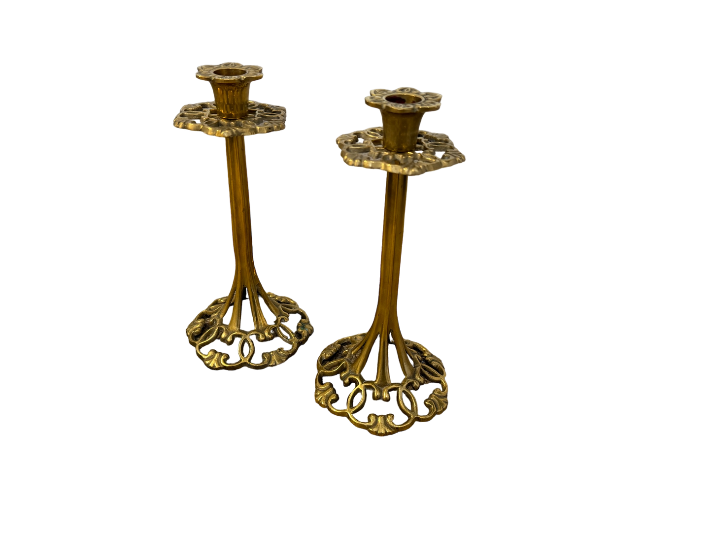 Pair of Vintage Brass Floral Candlesticks