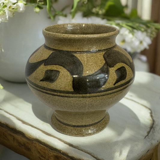 Small Honiton Pottery Black and Neutral brushstroke Vase